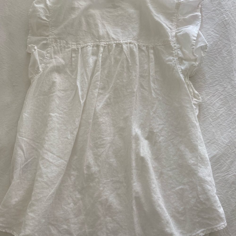 White Linen Blend Ruffled Sleeves Top - Picture 4 of 4